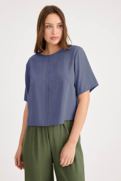 Vitrin Round Neck Short Sleeve Crop Blouse