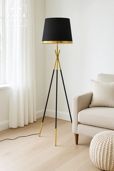 MARIA HOMES Luxury Black and Gold Tripod Floor Lamp