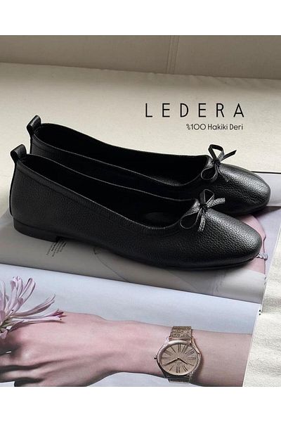 Zuum Ledera 100% Genuine Leather Women's Ballerina Ballerina - Black Leather