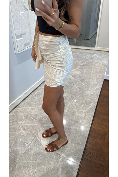My Blog Cremefarbener Minirock mit Volant – 52103