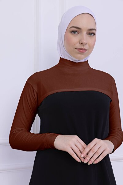 Loggia Turtleneck Neck Collar Oversleeve Tile - Women's Body Hijab Crop Bolero with Lycra Stand Collar
