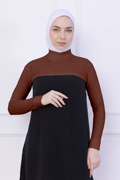 Loggia Γυναικείο κορμάκι Hijab Crop Bolero με ζιβάγκο με λαιμόκοψη και μανίκια - Lycra Stand Collar