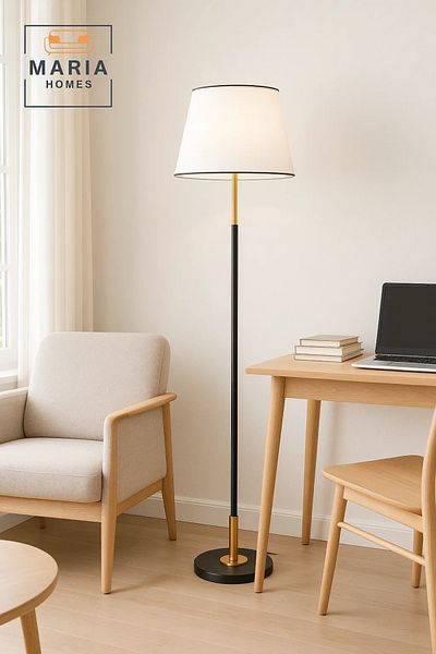 MARIA HOMES Black and Gold Floor Lamp with White Shade