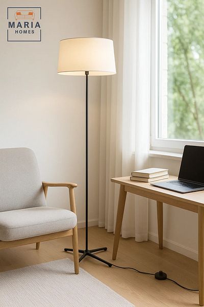 MARIA HOMES Minimalist Floor Lamp with Tripod Base and Cream Shade