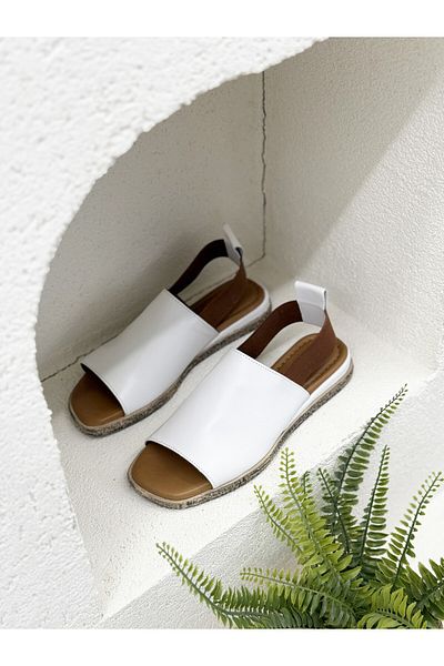NUR KARACA 25Y744 Genuine Leather Comfort Sandals with Embedded Back for Women