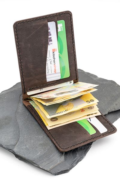 tudorAce Leather ID Card Wallet, Hand-Stitched, with Money Clip, Minimalist Design