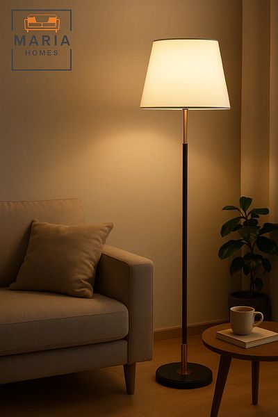 MARIA HOMES Black and Gold Floor Lamp with White Shade