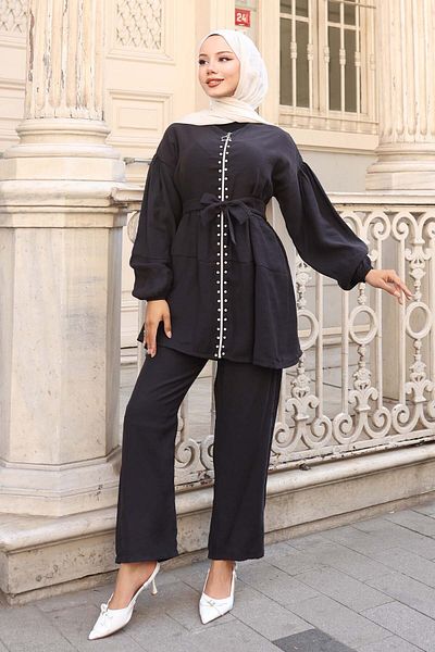 benguen Stone Detailed Double Suit Black 4877