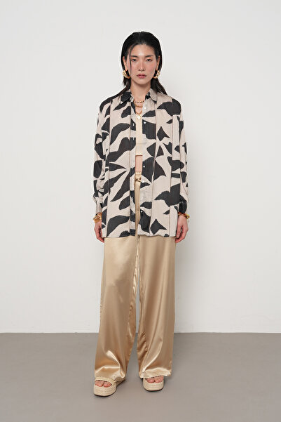 Orfeo Negro Women's Patterned Striped Detail Oversize Shirt