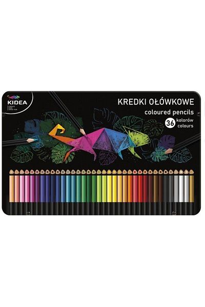 Kidea Set of 36 beautiful triangular pencils for children, metal box, Kidea, multicolors