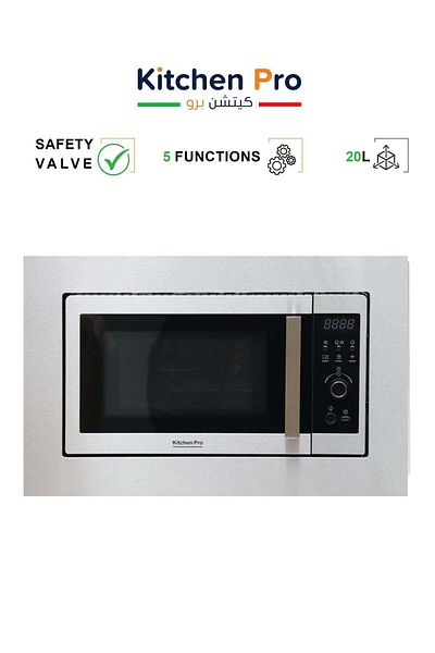 kitchen Pro Built-in Microwave with Grill - Steel - 20 Liters - 15 Programs - 5 Functions - Silver -