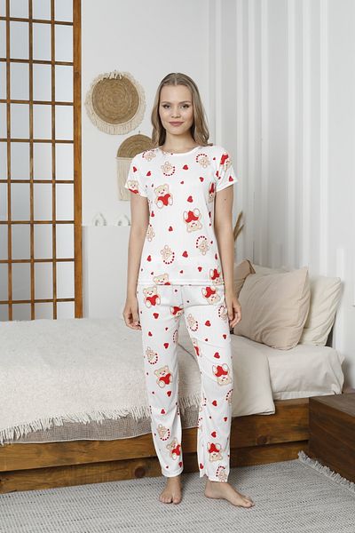 LİLA İÇ GİYİM Set pijamale cu mânecă scurtă albă cu model Pegasus Teddy