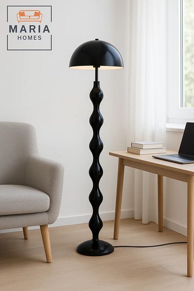 MARIA HOMES Sculptural Glossy Black Floor Lamp with Dome Shade