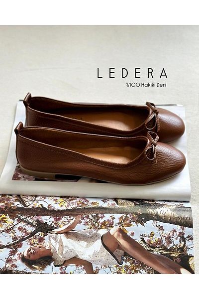 Zuum Ledera 100% Genuine Leather Women's Ballerina Ballerina - Tan Leather