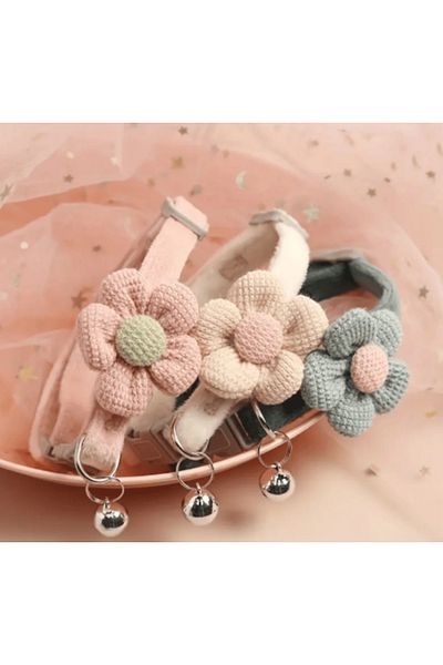SE Jewellery Collection Selin Ersoy Colorful Cat Collar with Flower Detail – Adjustable Dog Collar with Bell