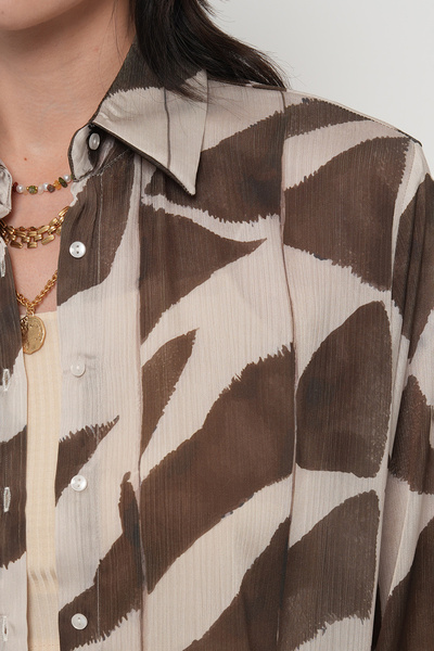 Orfeo Negro Women's Patterned Striped Detail Oversize Shirt