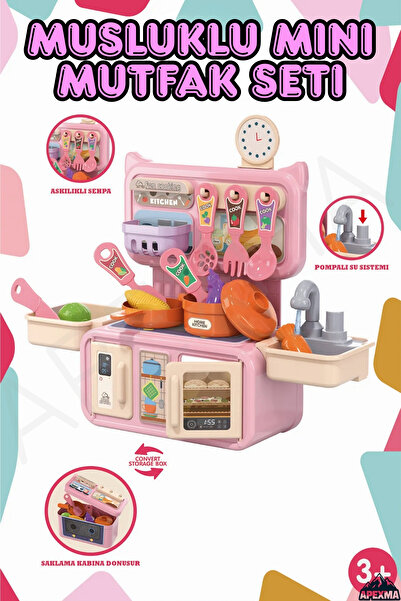 Apexma Oyuncak Gerçek Su Akan Musluklu Eğitici Mini Mutfak Seti - Aksesuarlı Evcilik Oyun Set