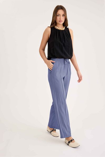 Vitrin Elastic Waist Trousers with Front Stitching Detail