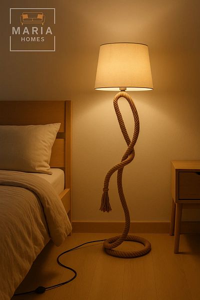 MARIA HOMES مصباح أرضي بحبل ملتوي مع غطاء بيج