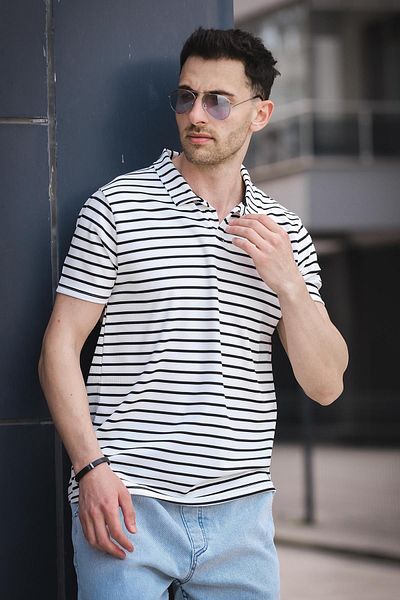 Oksit Ανδρικό μπλουζάκι Ht 947008 Slim Fit Lycra Half Placket ριγέ γιακά πόλο
