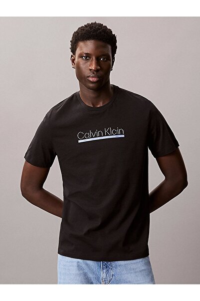 Calvin Klein SS 30s EU SP OUTLINE TAPE GRAPHI Erkek SİYAH T-shirt LV04RC852G-UB1