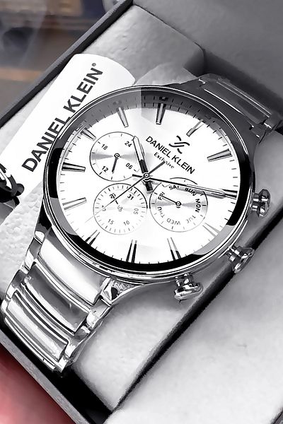 Daniel Klein Exclusive Men's Wrist Watch 3 Atm Waterproof Silver Color Steel Cord Gift Bracelet Dke2131C1
