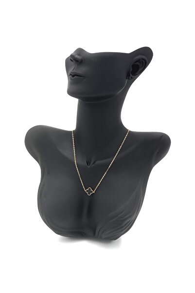 ELİOSA Gold Siyah Yonca Detay Kararmaz İki Ayrı Renk Çelik Kolye