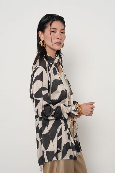 Orfeo Negro Women's Patterned Striped Detail Oversize Shirt