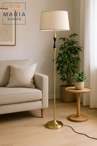 MARIA HOMES Classic Floor Lamp in Brown and Black with Gold Base