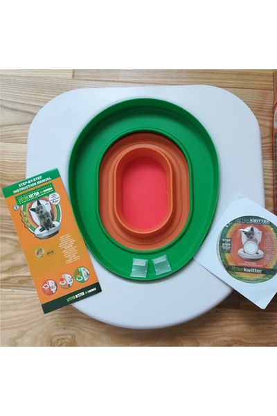 Linomag Adaptor pentru toaletă pentru pisici, Linomag®, kit de dresaj Litter Kwitter, reutilizabil, DVD inclus, multicolor