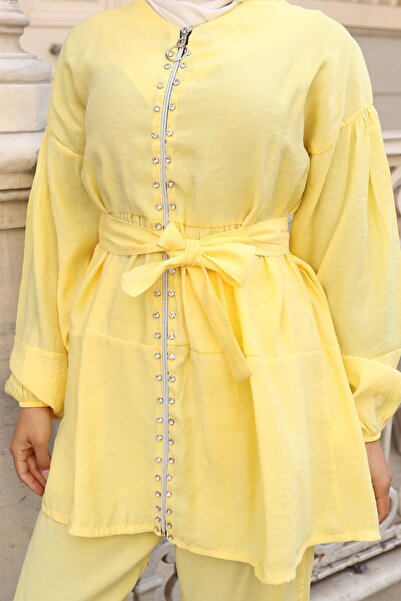 benguen Stone Detailed Double Suit Yellow 4877