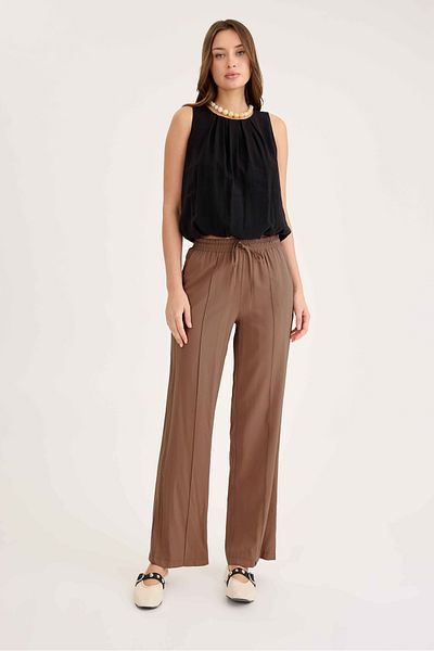 Vitrin Elastic Waist Trousers with Front Stitching Detail