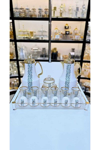 D&H 22-Piece Thermos Tea Set – 2 Thermoses, 6 Tea Cups with Saucers, 6 Cawa Cups, Tray & Sugar Bowl