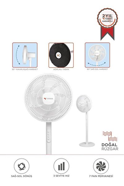Torima Vantilatör 7 Pervaneli 3 Kademeli Ayarlanabilir Ayaklı 14 Inc 45W Fan ...