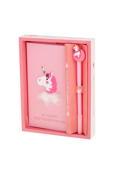 Avex Gift Set for Children, Unicorn Notebook Finished with Eco-Leather + Unicorn Pen