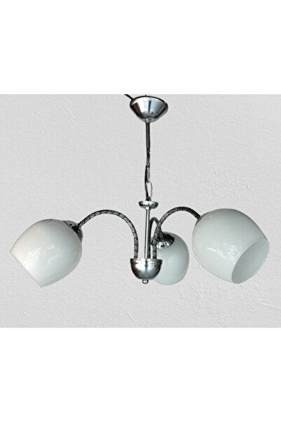 Aydınlatma Dünyam Klasik 3lü Siyah Krom Beyaz Camlı Avize