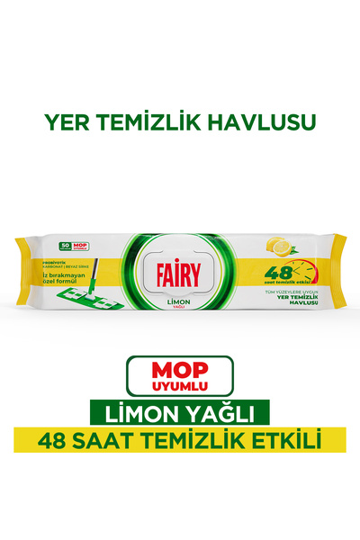 Fairy Çok Amaçlı Mop Uyumlu Yer Temizlik Havlusu 50 Yaprak | Limon Yağlı | Beyaz Sirke Karbonat