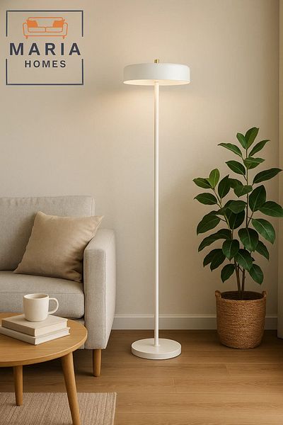 MARIA HOMES Minimalist White Floor Lamp with Flat Shade