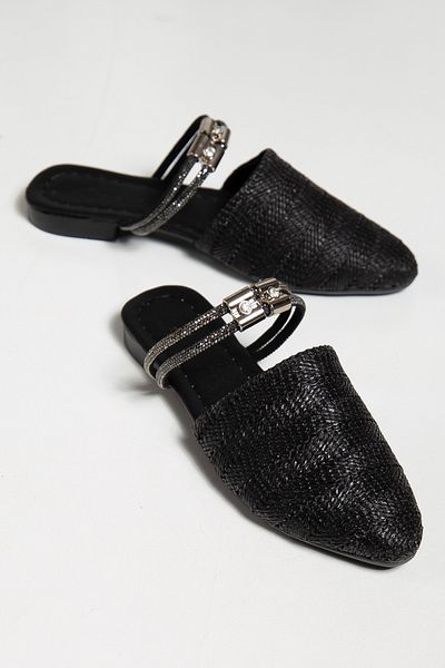 morscho Women's Stone Detailed Straw Textured Double Strap Sandals & Slippers - Summer Comfortable Casual Shoes