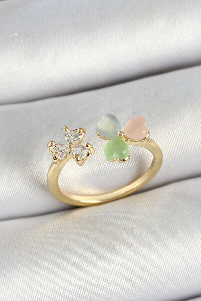 STİLLOVE خاتم نسائي من النحاس على شكل قلب من حجر الزركون باللون الذهبي قابل للتعديل SL11991