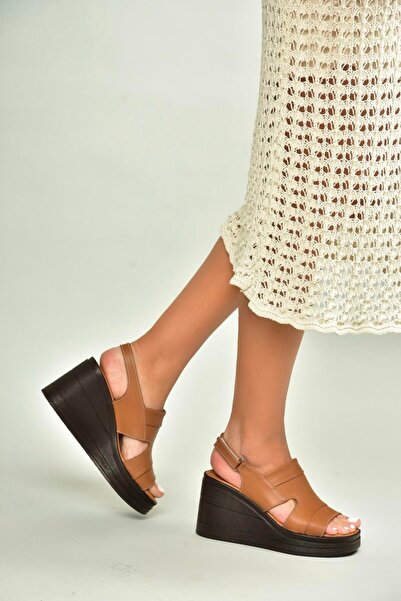 Fox Shoes U555960303 Tan Genuine Leather Wedge Heeled Women's Shoes