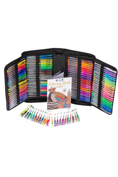 Avex Set 242 piese, Pixuri cu gel multicolor + Rezerve + Carte de colorat + Penar