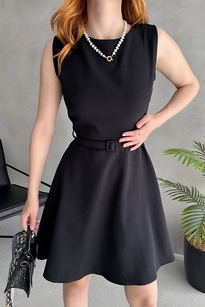 rvano Sleeveless Waist Belt Detailed Dress