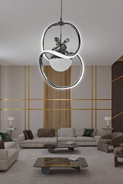 RSCOLLECTIONS Badem Tek Toplu Modern Sarkıt Led Avize Kumandasız Krom