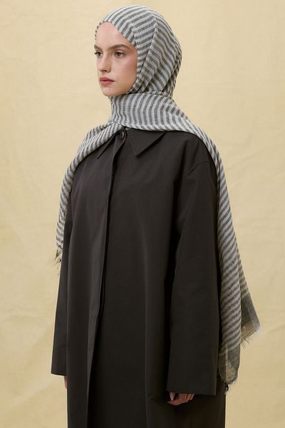 Fenza Sara Black Wide Striped Linen Textured Cotton Shawl
