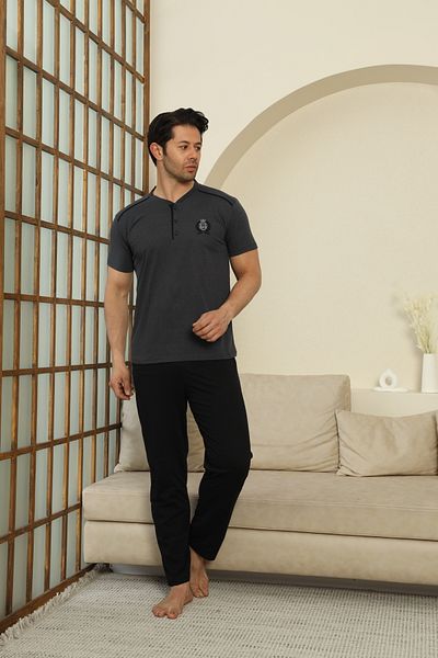 LİLA İÇ GİYİM Men's Single Jersey Short Sleeve Pajama Set