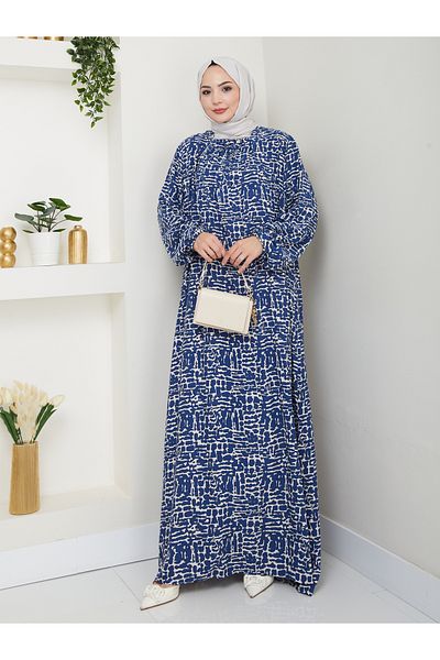 Nevayla Moda Φόρεμα βισκόζης με συσπειρωμένο μπροστινό μέρος - Indigo / E0130