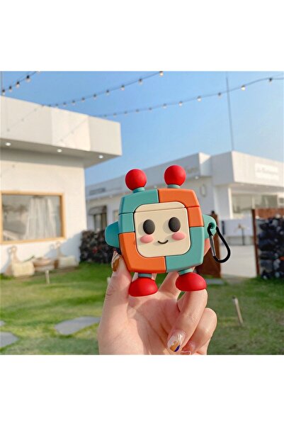 1. Ve 2. Nesil Uyumlu Sevimli Silikon Renkli Robot Figürlü Kulaklık Koruma Kılıfı