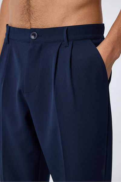 bilcee Men's Technical Fabric Navy Blue Baggy Trousers 4590