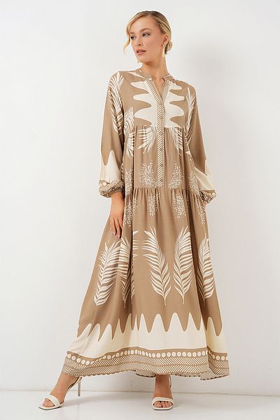 Bigdart 2423 فستان حجاب منقوش أصلي - M. Camel